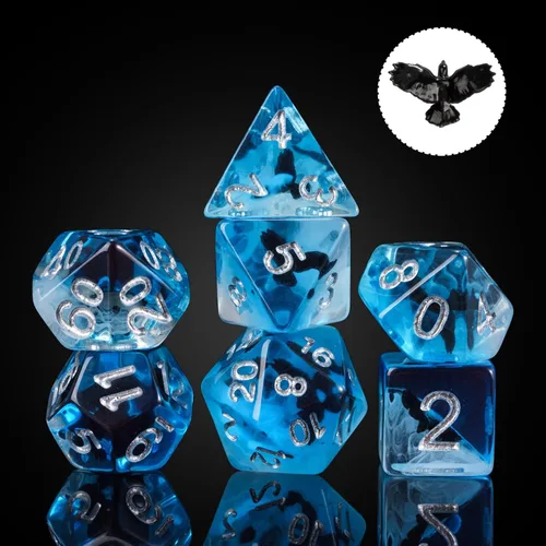 Miniatura 28 de Cusdie Dados DND de 7 troqueles, juego de dados poliédricos rellenos de animales, para juegos de rol, dados D&D (perro gris)