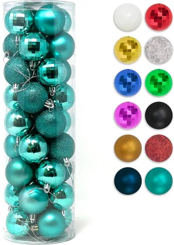 Miniatura 8 de Allgala - Paquete de 36 esferas de adorno de Navidad de 5 cm para árbol de Navidad, 4 estilos, color negro, pre-ensartadas, a prueba de roturas
