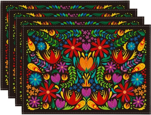 Artoid Mode Manteles Individuales Mexicanos Cinco De Mayo para Mesa de Comedor, 12 x 18 Pulgadas Decoración Floral Fiesta Día De Los Muertos