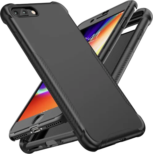 ORETech Funda diseñada para iPhone 13 Mini con 2 protectores de pantalla de vidrio templado, textura de fibra de carbono policarbonato duro