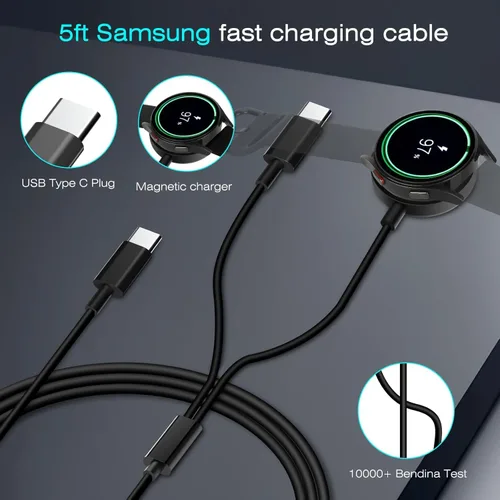 Miniatura 3 de DuoCaiBao Cargador de reloj Galaxy compatible con Galaxy Watch 8/7/6/6 Classic/5 Pro/5/4 Classic/3 Active2/1, cable de carga rápida USB C 2 en 1