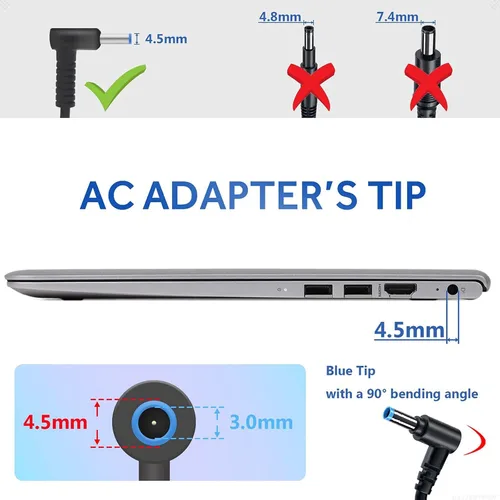 Miniatura 2 de Cargador para portátil HP Smart Blue Tip Pavilion x360 x2 11 13 15 Elitebook 830 840 850 G3 G4 G5 G6 Probook 450 G5 640 650 G2 Spectre l25296-002