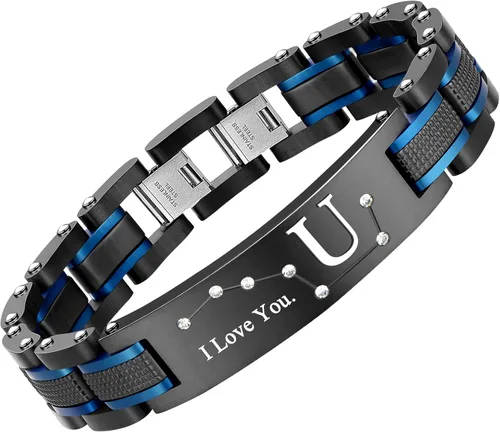 Miniatura 9 de Pulsera de dos tonos de acero inoxidable para hombre, chapado en iones negro y azul, regalo para hombres, marido, padre