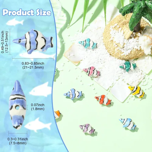 Miniatura 2 de LiQunSweet 10 pcs 10 Colors Handmade Ceramic Porcelain Fish Beads Ocean Animals Spacer Beads for DIY Jewelry Bracelet Necklace Earring Crafts Bag