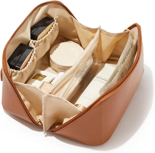 EACHY Bolsa de Maquillaje de Viaje, Bolsas de Cosméticos de Gran Capacidad para Mujeres, Bolsa Portátil Impermeable que se Abre Plana, Bolsa de Aseo