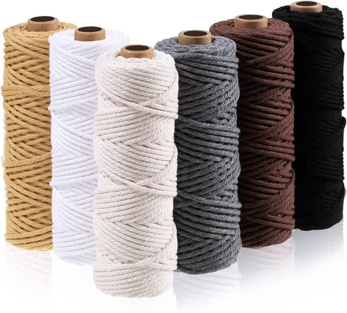6 rollos de cuerda de macramé de 0.118 pulgadas x 328 yardas, cuerda de algodón de colores para bricolaje, colgar plantas, manualidades, suministros