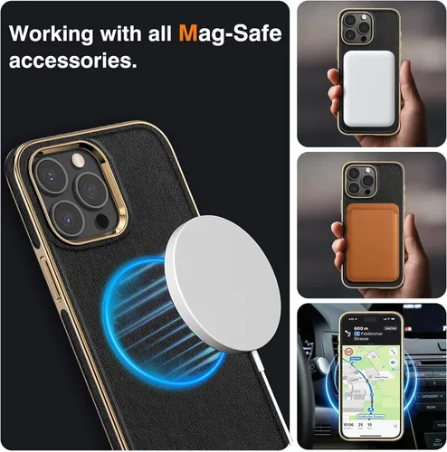 Miniatura 2 de LOHASIC Funda de piel para iPhone 15 Pro Max, funda magnética suave compatible con accesorios MagSafe, funda de diseño minimalista clásico i Phone
