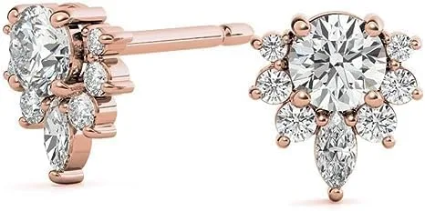 Miniatura 6 de IGI - Aretes redondos de diamantes de laboratorio con certificación Lotus en oro amarillo blanco de 14 k para mujer (color H-I, claridad VS2-SI1)