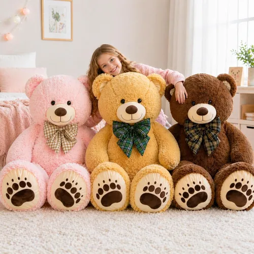 Miniatura 7 de Oso de peluche gigante de 4 pies, color marrón Lifesize Jumbo animal de peluche suave con pajarita y vientre grande para niños y niñas, oso