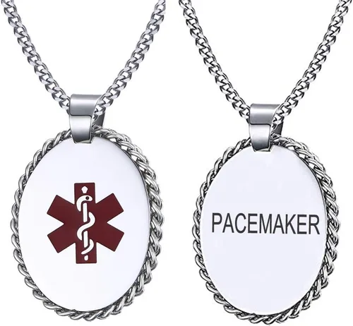 Miniatura 134 de VNOX Collar con colgante personalizado de acero inoxidable con grabado personalizado para identificación de alerta médica de emergencia para hombres