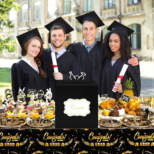 Miniatura 4 de WNINK Caja de tarjetas negra, caja de recepción de tarjetas de regalo para graduaciones, fiestas de cumpleaños, recepciones de boda, despedidas