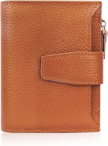 Miniatura 10 de FT FUNTOR Cartera pequeña para mujer, de piel auténtica, plegable, compacta, con bloqueo RFID, bolsillo con cremallera, ranuras para tarjetas