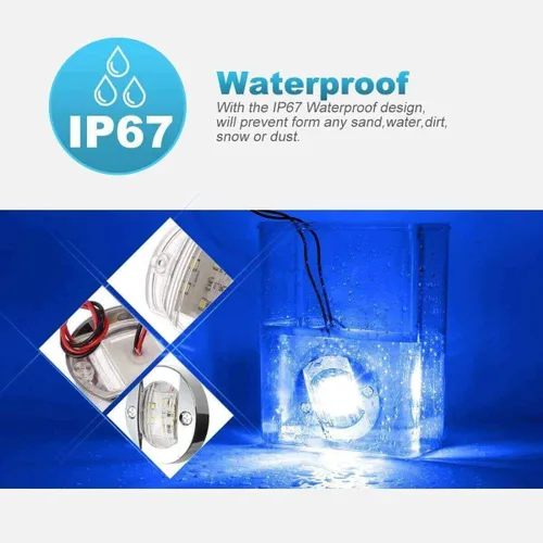 Miniatura 4 de Partsam 4 piezas de 3" pulgadas redondas luces marinas para barco cromadas, luces LED azules para montaje en popa, luces de anclaje de popa