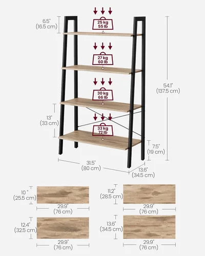 Miniatura 3 de VASAGLE - Estantería tipo escalera, estantería de 4 niveles, estante de almacenamiento, librero con marco de acero, para sala, oficina en casa