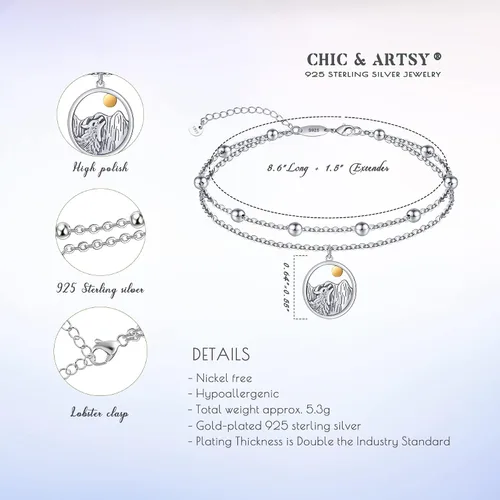 Miniatura 16 de CHIC & ARTSY Tobilleras de plata de ley S925 para mujer, pulsera de tobillo ajustable multicapa para playa, joyería de verano para mujer, de 10 a 11