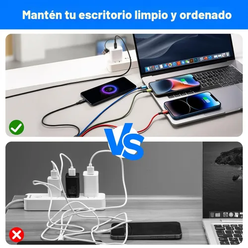 Miniatura 6 de Cable de Carga Múltiple 6 en 1, Paquete de 2 Cables Cargadores Múltiples de 6 Pies para Todos los Dispositivos Cable Trenzado USB A/C a