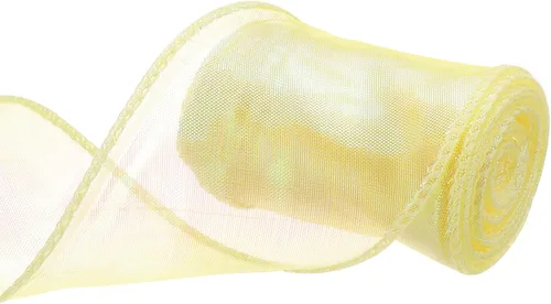 Miniatura 21 de MECCANIXITY - Cinta de organza con cable de 1 1/2" de ancho, brillante, transparente, con brillo irisado en tonos pastel, cinta de gasa para Beige