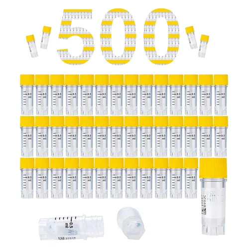 Miniatura 42 de Cryoviales de 0.0 fl oz, 25Pcs Cryotubes con código de barras lateral, frascos de esterilización con rosca externa, tubos de muestra con tapas Azul