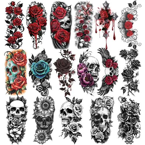 Tatuajes temporales para hombres y mujeres adultos, 77 hojas de calcomanías de tatuaje falsas, lágrimas de serpiente, relojes, planetas, patrón de