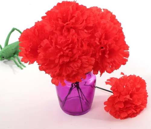 Miniatura 8 de Larksilk Púas de Clavel de Seda Roja de Tacto Real - 100 Unidades a Granel de Flores Artificiales para Bodas, Decoración DIY - Cabezas de 3.5", Rojo