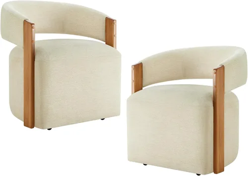 Miniatura 36 de KISLOT Juego de 1 sillas de comedor tapizadas, modernas sillas de comedor con ruedas ocultas, sillas de cocina con brazo con tela de aspecto