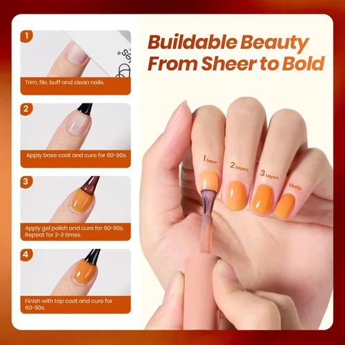 Miniatura 5 de Beetles Jelly Tortoise - Juego de esmaltes de uñas de gel para uñas, 6 colores transparentes de verano, marrón, ámbar, naranja, caramelo, rojo