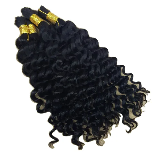 Miniatura 3 de Pelo ondulado profundo a granel para trenzar cabello humano sin trama, 3 paquetes de 5.29 oz brasileño