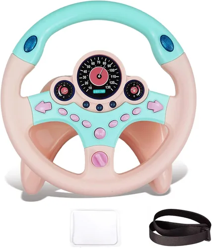 Miniatura 9 de RedCrab Volante de automóvil simulado de juguete con luz y música para niños, juguetes de asiento de conducción, juguetes educativos eléctricos