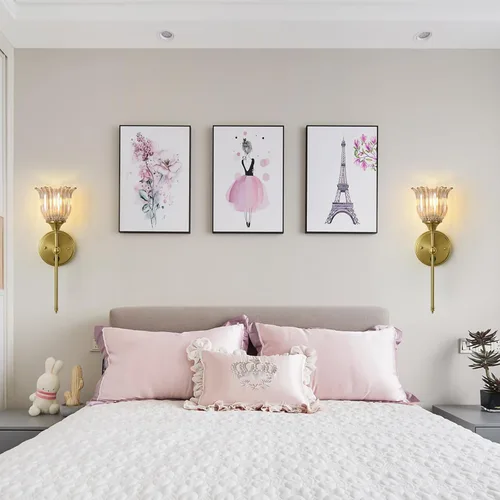 Miniatura 7 de Juego de 2 apliques de pared modernos con pantalla de cristal de flor ámbar, accesorios de luz de pared de tocador de baño de mediados de siglo