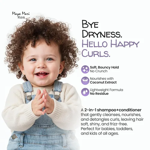 Miniatura 4 de Champú y acondicionador natural 2 en 1 para niños, sin lágrimas, para niños pequeños con cabello rizado, para todo tipo de cabello de niños, giro