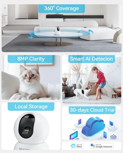 Miniatura 9 de blurams Cámaras para seguridad del hogar, cámara 2K para mascotas con aplicación de teléfono, cámaras interiores PTZ de 360°, conversación de 2