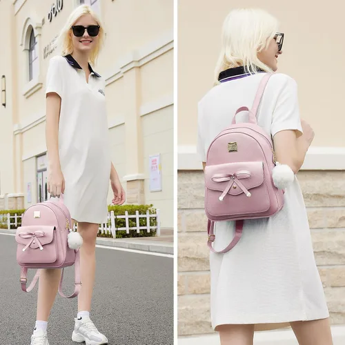 Miniatura 16 de ZGWJ Mini mochila de cuero con moño, mochila pequeña, linda mochila casual de viaje para niñas y mujeres, M, Mochilas tipo mochila