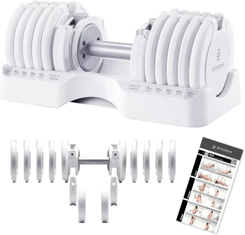 Miniatura 24 de ByZoom Fitness - Mancuerna ajustable de 12.5/25 libras – Unidad individual O juego de 2 – Peso ajustable 5-en-1 para gimnasio en casa, entrenamiento