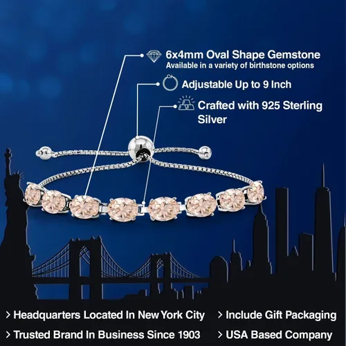 Miniatura 39 de Gem Stone King Pulsera de plata de ley 925 con piedra natal ovalada de 0.276 x 0.197 in para mujer, totalmente ajustable hasta 9 pulgadas