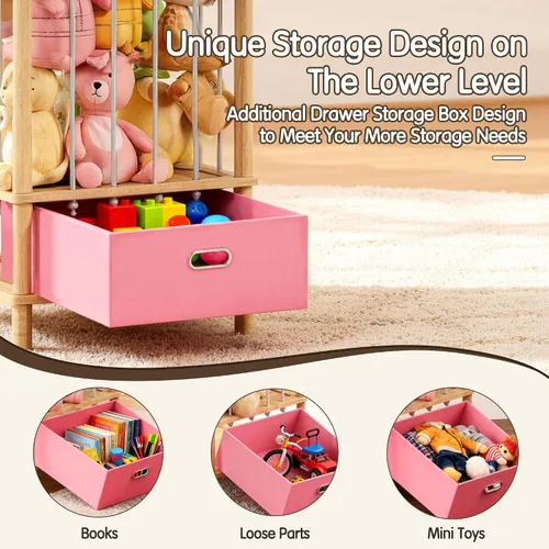 Miniatura 4 de Brelley Organizador de almacenamiento de juguetes de madera para animales de peluche con cajón, cofre grande para juguetes con animal de peluche