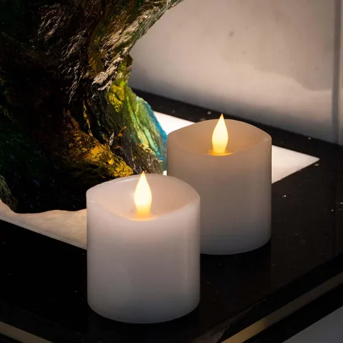 Miniatura 3 de Juego de 2 Velas sin llama parpadeantes de 3x3 pulgadas, cera real LED, pilas de 600 horas, velas con temporizador y control remoto, para bodas