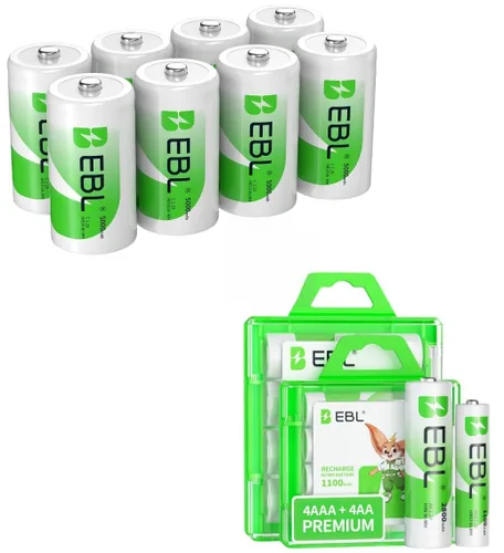 EBL 8 baterías recargables de C 5000mAh Ni-MH C tamaño batería con 4 AA 4 AAA