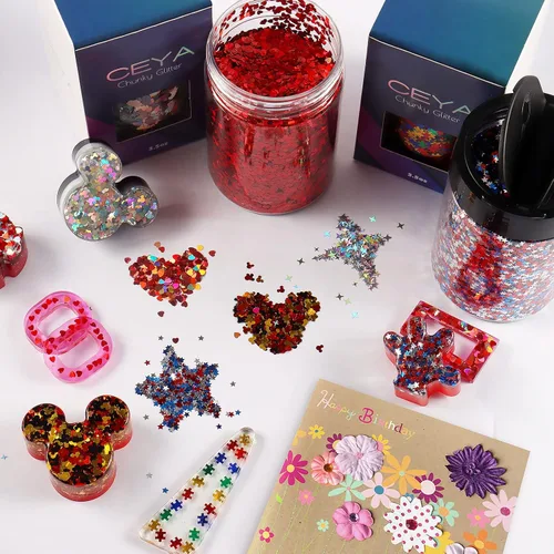 Miniatura 6 de Ceya Estrella con purpurina de confeti de 0.118 pulgadas, 3.9 onzas, rojo, azul, blanco, cuerpo grueso, purpurina para el cabello, copos Estrella