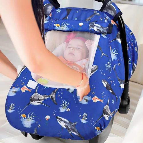 Miniatura 8 de Funda para asiento de auto Pea Pod para bebé, capota para asiento de auto infantil para recién nacidos con 2 capas de ventanas de tela de malla
