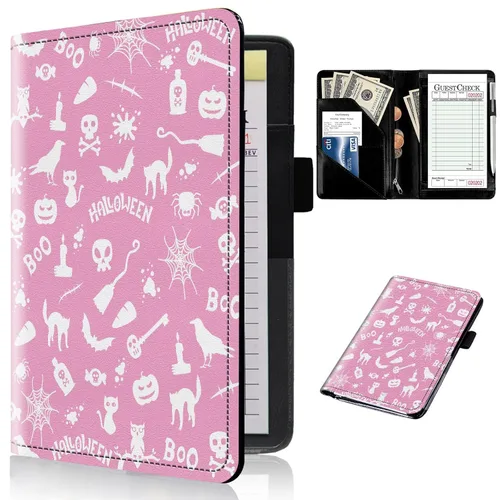 Miniatura 29 de Libros de servidor para camareras con bolsillo con cremallera – Libro de camarera gótico pastel con calavera de bruja, organizador de dinero
