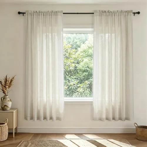 Miniatura 80 de Mrs.Naturall - Cortinas transparentes con bolsillo para barra de 36x63 pulgadas de lino mezclado negro