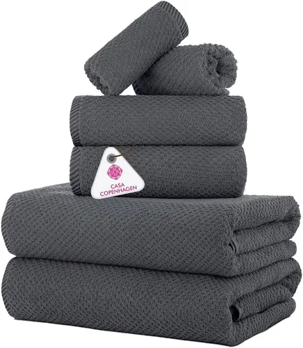 Miniatura 23 de CASA COPENHAGEN Solitaire Juego de 6 toallas - Negro, 600 GSM 2 toallas de baño 2 toallas de mano 2 toallitas, diseñadas en Dinamarca, hechas