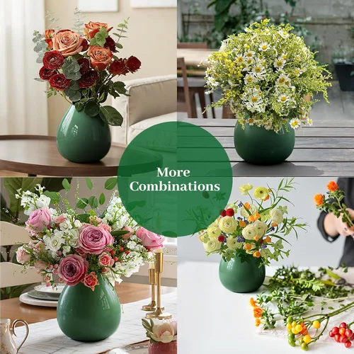 Miniatura 8 de Florero de cerámica hecho a mano con esmalte verde suave, pequeño jarrón para flores con interior impermeable y parte inferior antideslizante