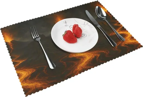 Miniatura 14 de Rectangular Placemats Set of 4, Heat Resistant Aurora Printed Kitchen Dining Table Mats