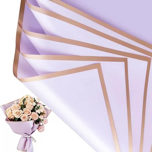 Jutieuo 20 hojas de papel de regalo de flores de color morado claro, papel floral coreano translúcido impermeable para envolturas de ramo de flores,