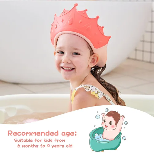 Miniatura 2 de Gorro de baby shower, gorro de ducha para niños, sombrero de visera para protección de ojos y oídos para niños de 0 a 9 años, bonita forma de corona