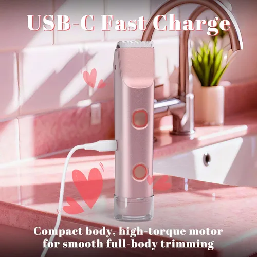 Miniatura 6 de Recortadora de bikini para mujer – Maquinilla de afeitar eléctrica de doble cabeza, IP67 impermeable USB-C recargable para línea de bikini, axilas