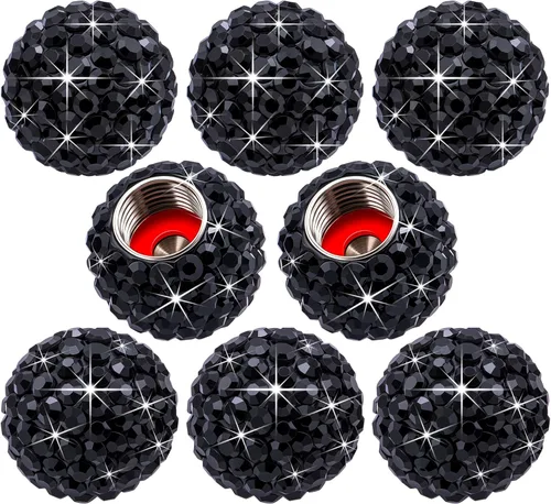 Miniatura 10 de 4 piezas de tapas de vástago de válvula de neumático con cristal brillante de diamante, tapas de válvula de neumático de rueda de coche con brillo