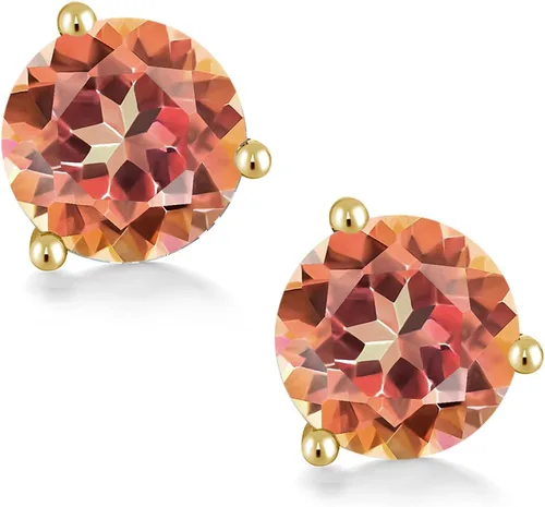 Miniatura 37 de Gem Stone King Aretes de oro de 14 quilates, 0.236 in, piedra natal redonda, Martini, 3 puntas, aretes de oro para mujer