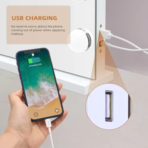 Miniatura 5 de Hansong 32x23'' Espejo grande de tocador con control de selfie Bluetooth, espejo ultra delgado estilo Hollywood con 18 bombillas, espejo